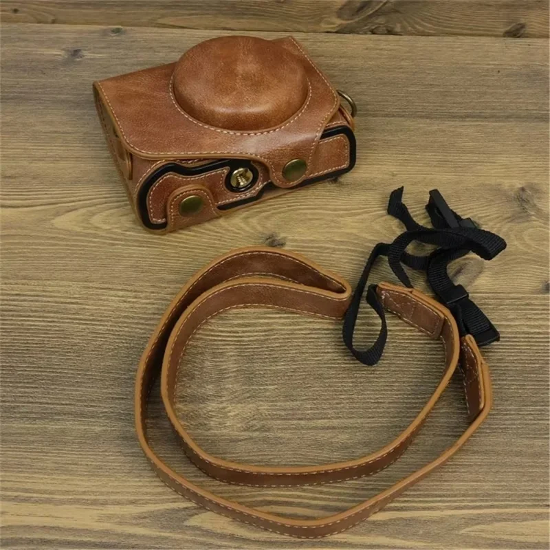 For Canon PowerShot G7 X Mark II / G7 X Mark III Camera Case PU Leather Camera Cover with Shoulder Strap - Brown