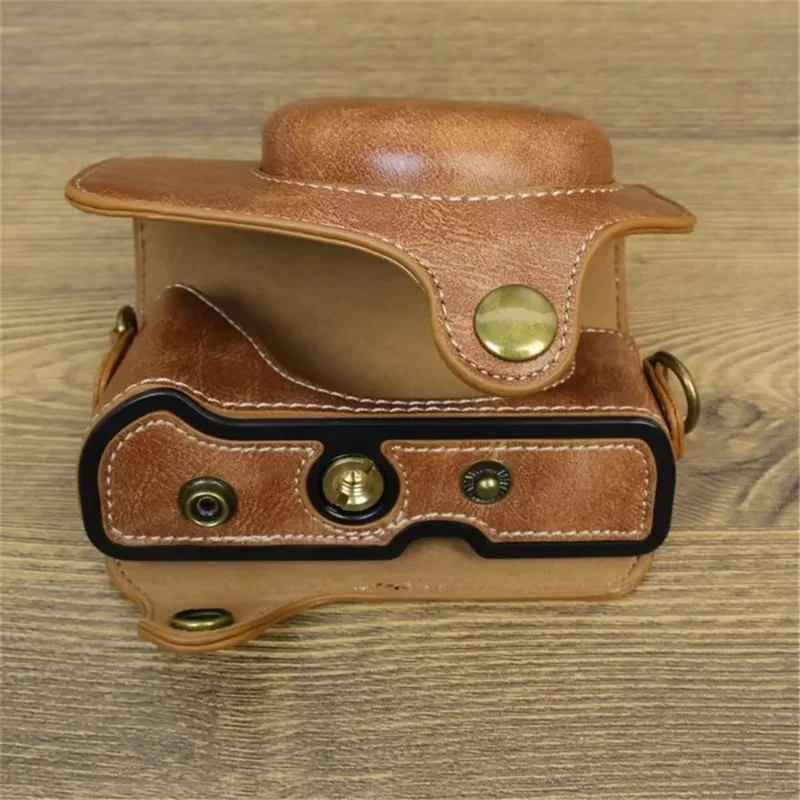 For Canon PowerShot G7 X Mark II / G7 X Mark III Camera Case PU Leather Camera Cover with Shoulder Strap - Brown