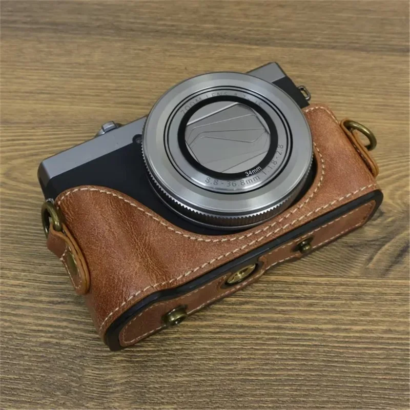 For Canon PowerShot G7 X Mark II / G7 X Mark III Camera Case PU Leather Camera Cover with Shoulder Strap - Brown