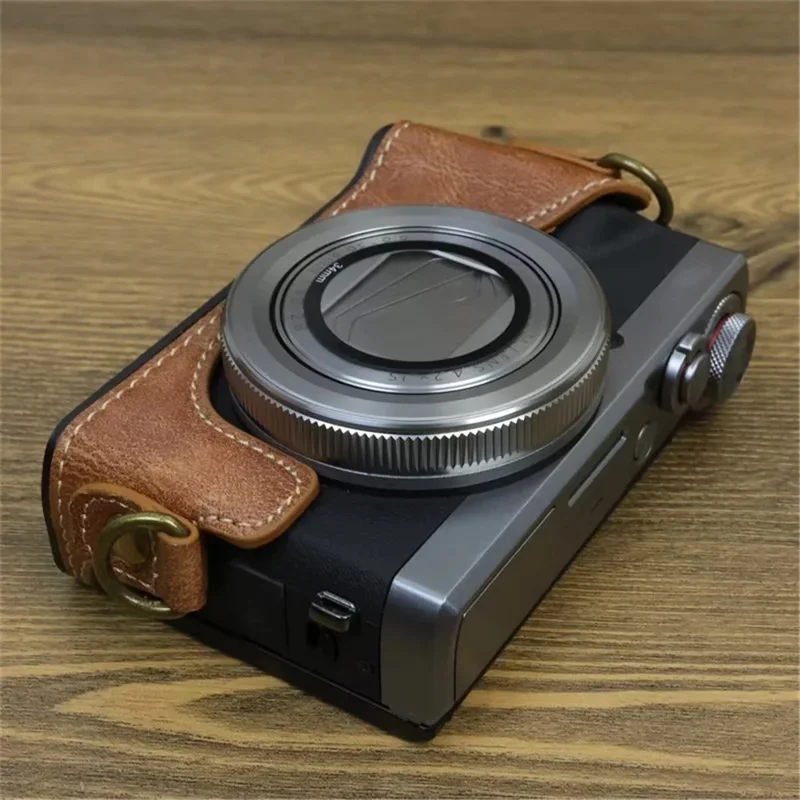 For Canon PowerShot G7 X Mark II / G7 X Mark III Camera Case PU Leather Camera Cover with Shoulder Strap - Brown