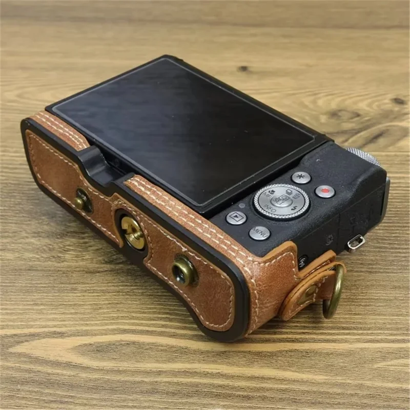 For Canon PowerShot G7 X Mark II / G7 X Mark III Camera Case PU Leather Camera Cover with Shoulder Strap - Brown