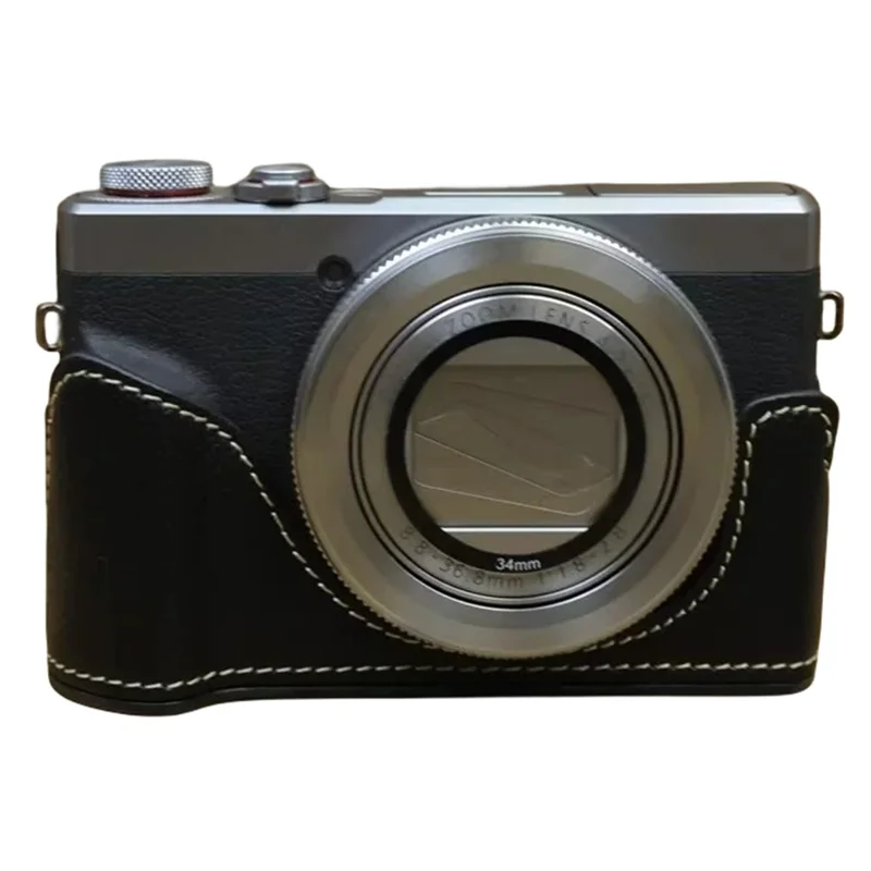 For Canon PowerShot G7 X Mark II / G7 X Mark III Leather Camera Case Half Body Protective Cover - Black