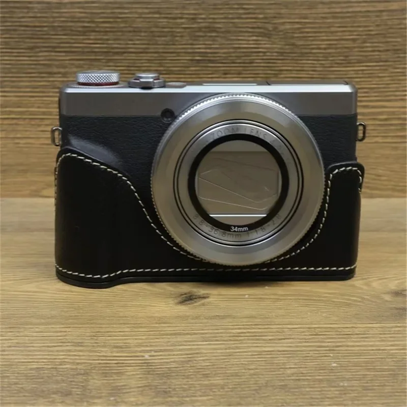 For Canon PowerShot G7 X Mark II / G7 X Mark III Leather Camera Case Half Body Protective Cover - Black