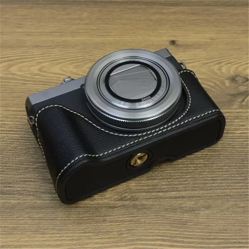 For Canon PowerShot G7 X Mark II / G7 X Mark III Leather Camera Case Half Body Protective Cover - Black