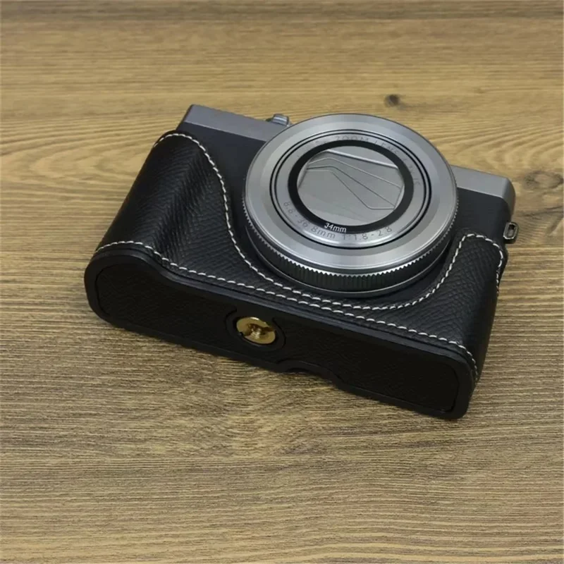 For Canon PowerShot G7 X Mark II / G7 X Mark III Leather Camera Case Half Body Protective Cover - Black