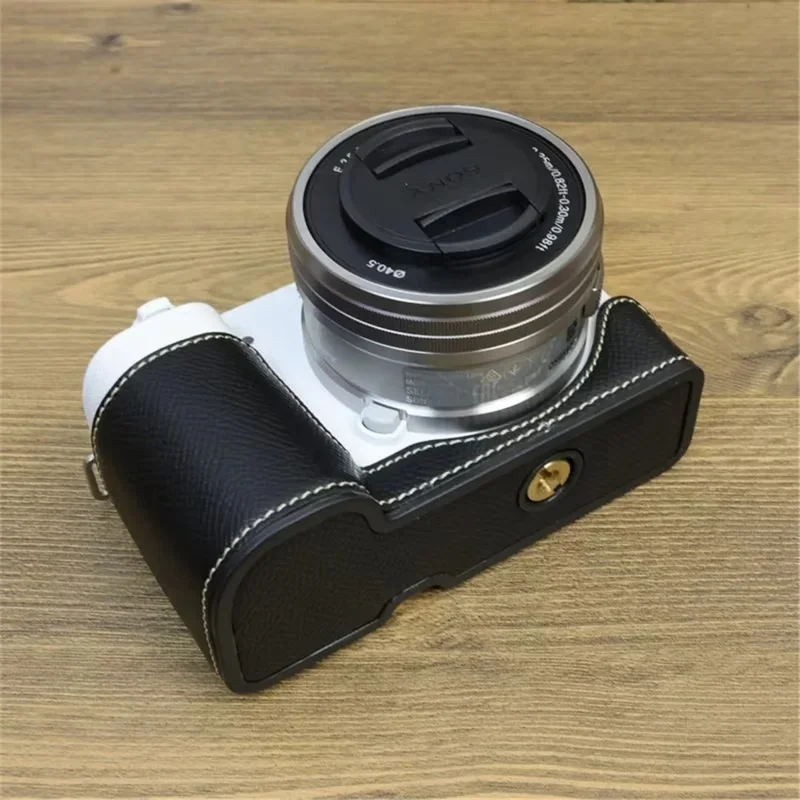 For Sony ZV-E10 PU Leather Camera Case Half Body Scratch Resistant Protective Cover - Black