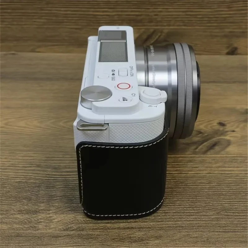 For Sony ZV-E10 PU Leather Camera Case Half Body Scratch Resistant Protective Cover - Black