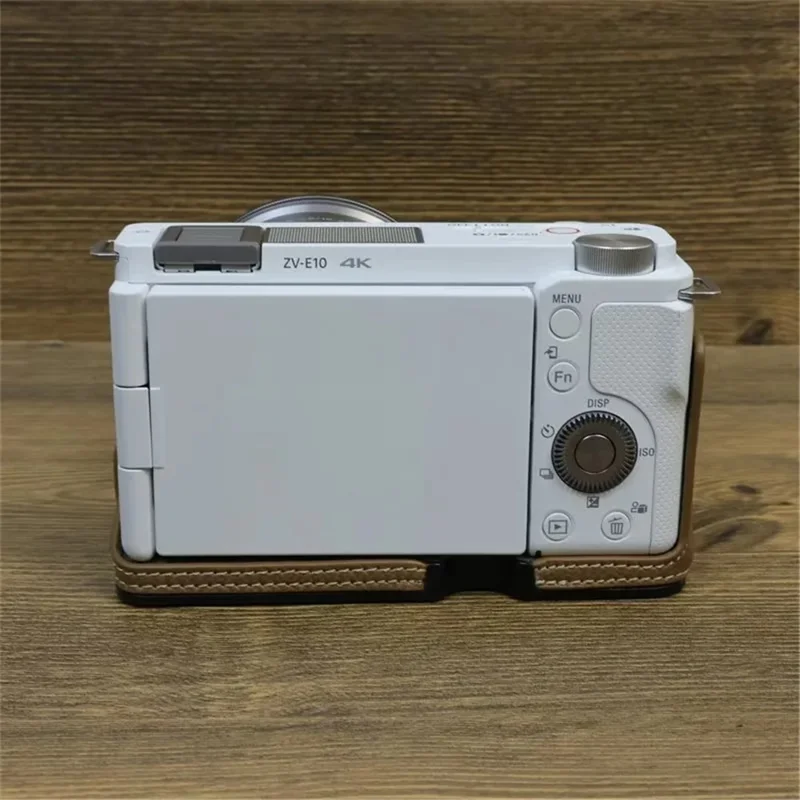 Til Sony ZV-E10 PU-læder kamerataske, halv krop, kradssikker beskyttelsesdæksel - Khaki