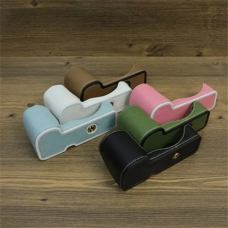 Til Sony ZV-E10 PU-læder kamerataske, halv krop, kradssikker beskyttelsesdæksel - Khaki