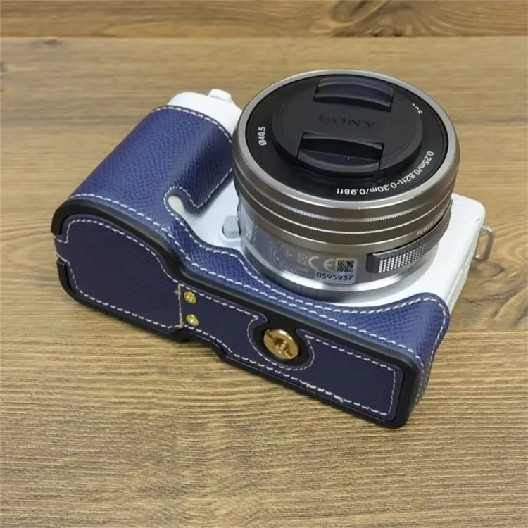 Для Sony ZV-E10 PU кожаный чехол для аккумулятора с отверстием Половинный корпус камеры с ручным ремешком - Сапфир