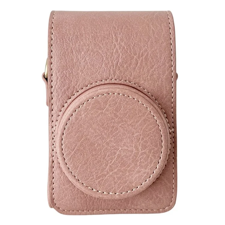 PU Leather Camera Bag for Sony Ricoh Panasonic Vintage Style Camera Case with Shoulder Strap - Pink