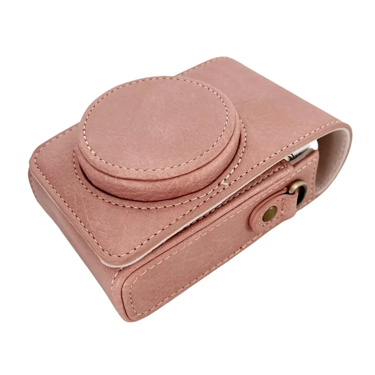 PU Leather Camera Bag for Sony Ricoh Panasonic Vintage Style Camera Case with Shoulder Strap - Pink