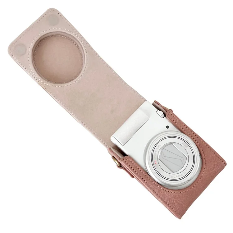 PU Leather Camera Bag for Sony Ricoh Panasonic Vintage Style Camera Case with Shoulder Strap - Pink