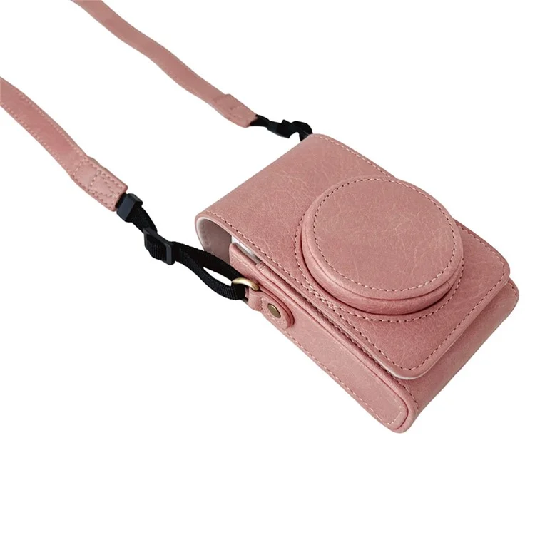 PU Leather Camera Bag for Sony Ricoh Panasonic Vintage Style Camera Case with Shoulder Strap - Pink