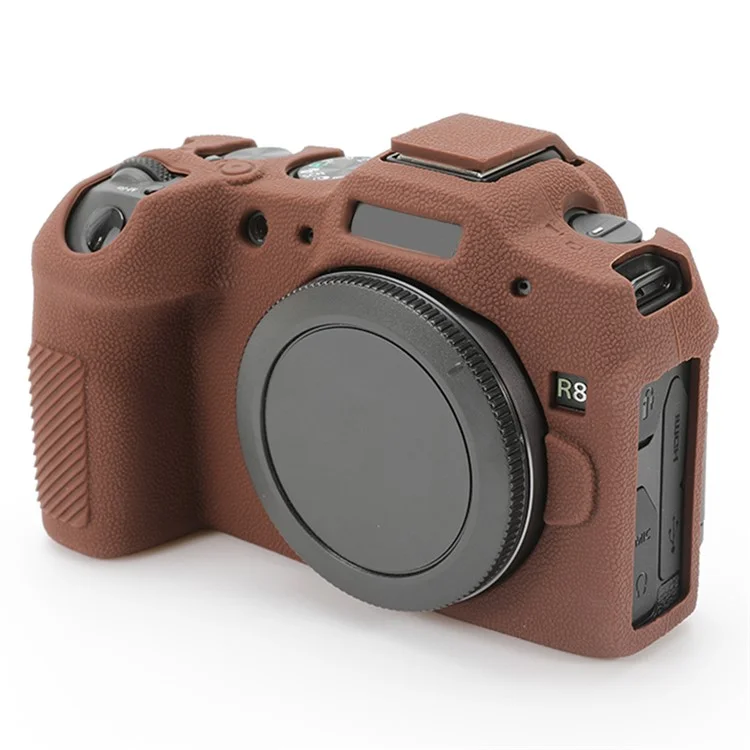 For Canon EOS R8 Soft Silicone Anti-scratch Case Litchi Texture Camera Protective Cover - Coffee