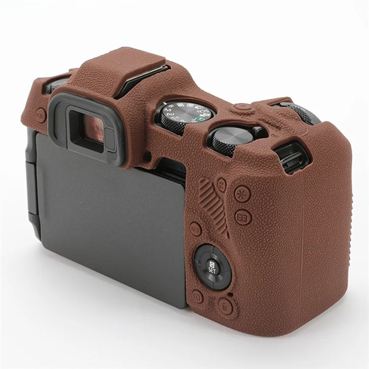 For Canon EOS R8 Soft Silicone Anti-scratch Case Litchi Texture Camera Protective Cover - Coffee