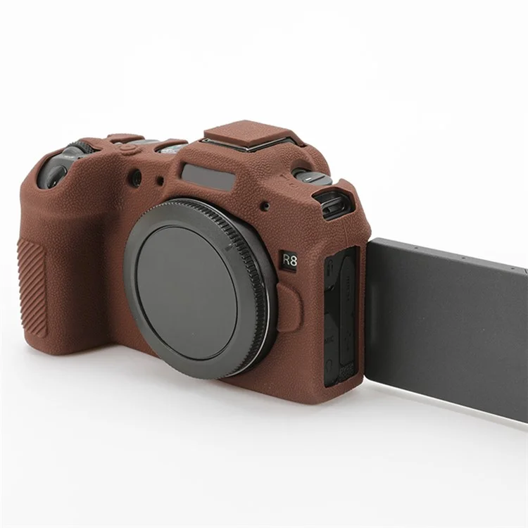 For Canon EOS R8 Soft Silicone Anti-scratch Case Litchi Texture Camera Protective Cover - Coffee