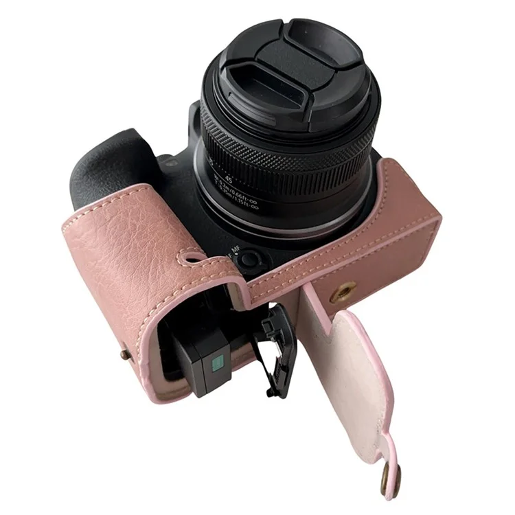For Canon EOS R10 Buffalo Texture PU Leather Bottom Case Half Body Camera Anti-drop Cover - Pink