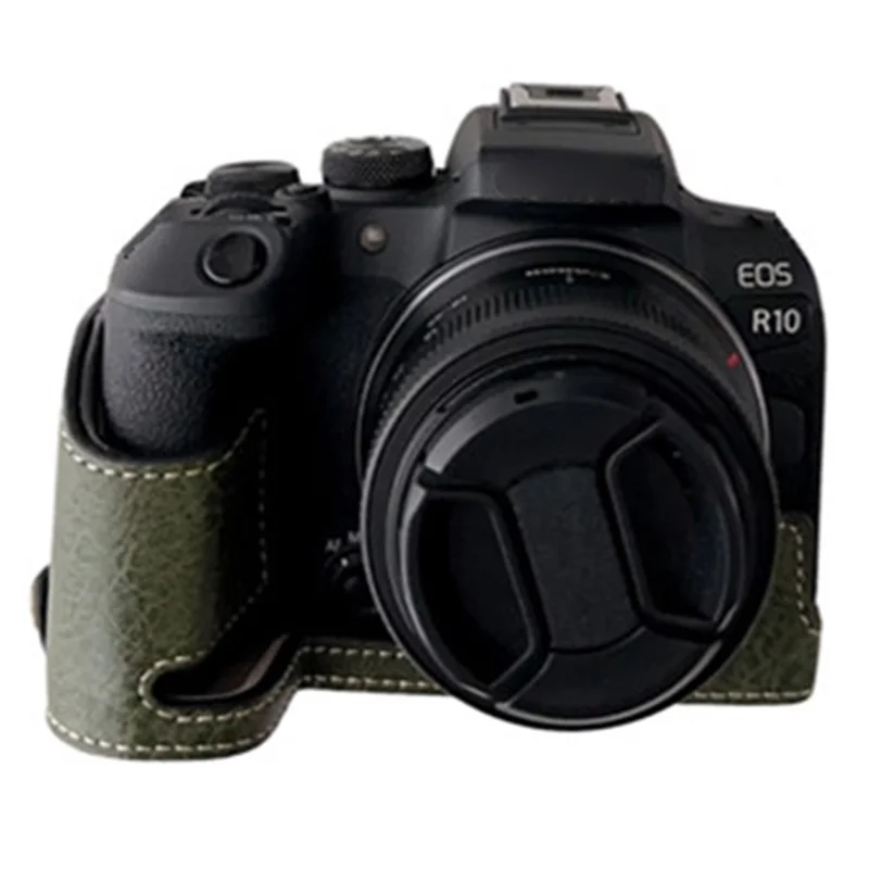 For Canon EOS R10 Buffalo Texture PU Leather Bottom Case Half Body Camera Anti-drop Cover - Green