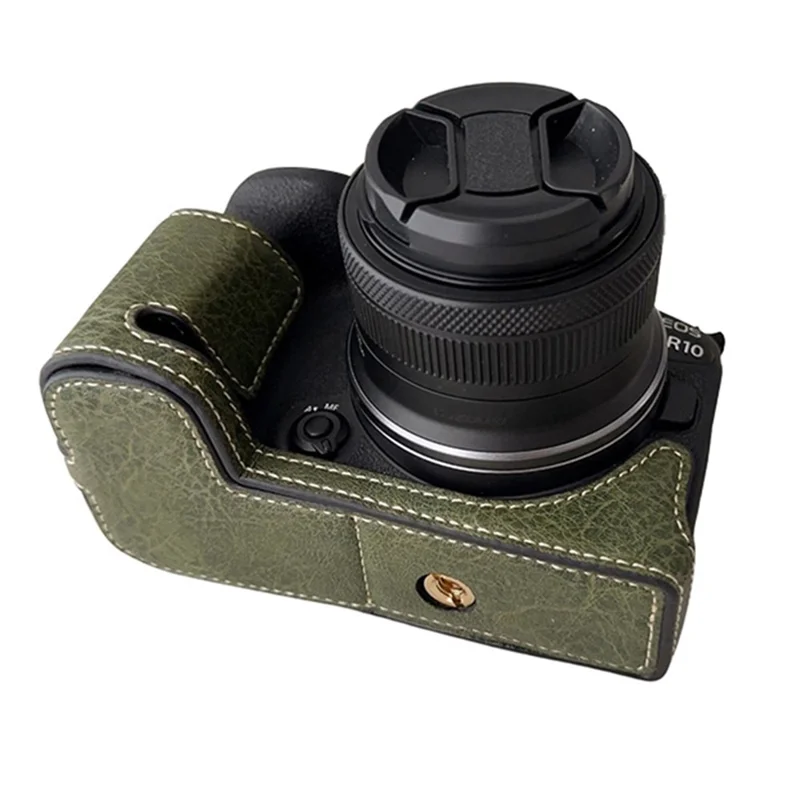For Canon EOS R10 Buffalo Texture PU Leather Bottom Case Half Body Camera Anti-drop Cover - Green