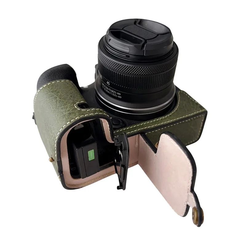 For Canon EOS R10 Buffalo Texture PU Leather Bottom Case Half Body Camera Anti-drop Cover - Green