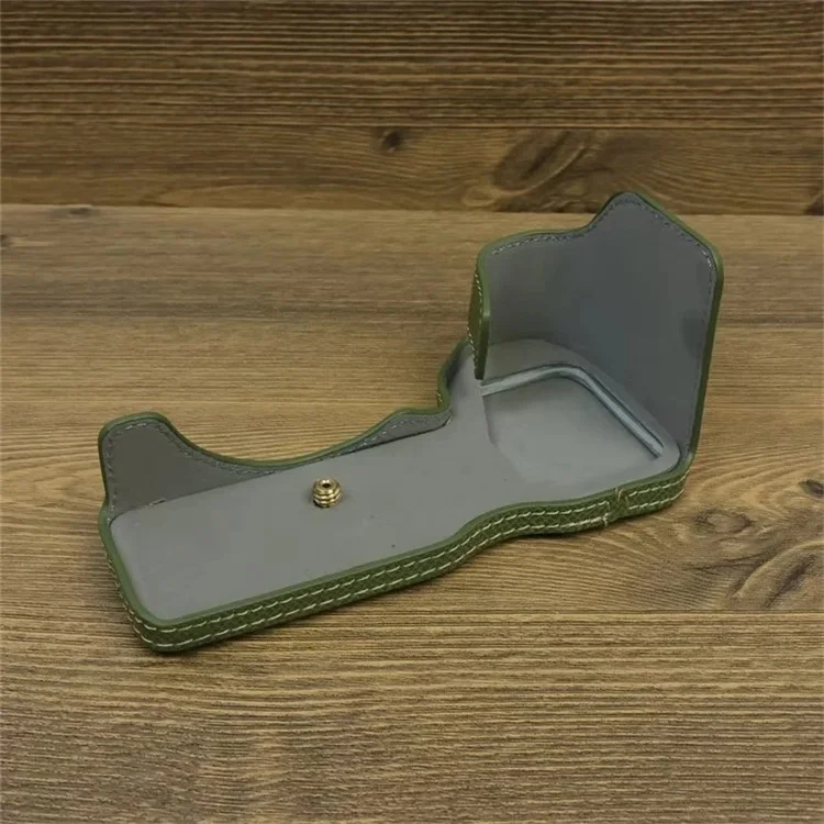 For Sony A6700 Dustproof PU Leather Camera Bottom Cover Half Body Case with Wrist Strap - Green