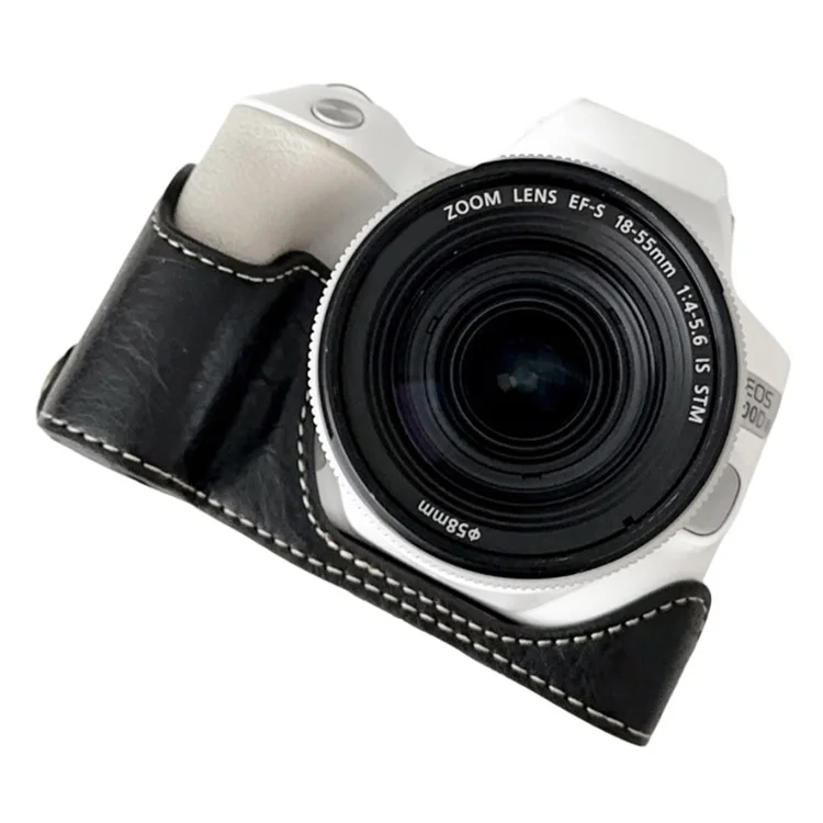 For Canon EOS 200D II / 200D Buffalo Texture PU Leather Bottom Case Anti-scratch Half Body Camera Cover - Black
