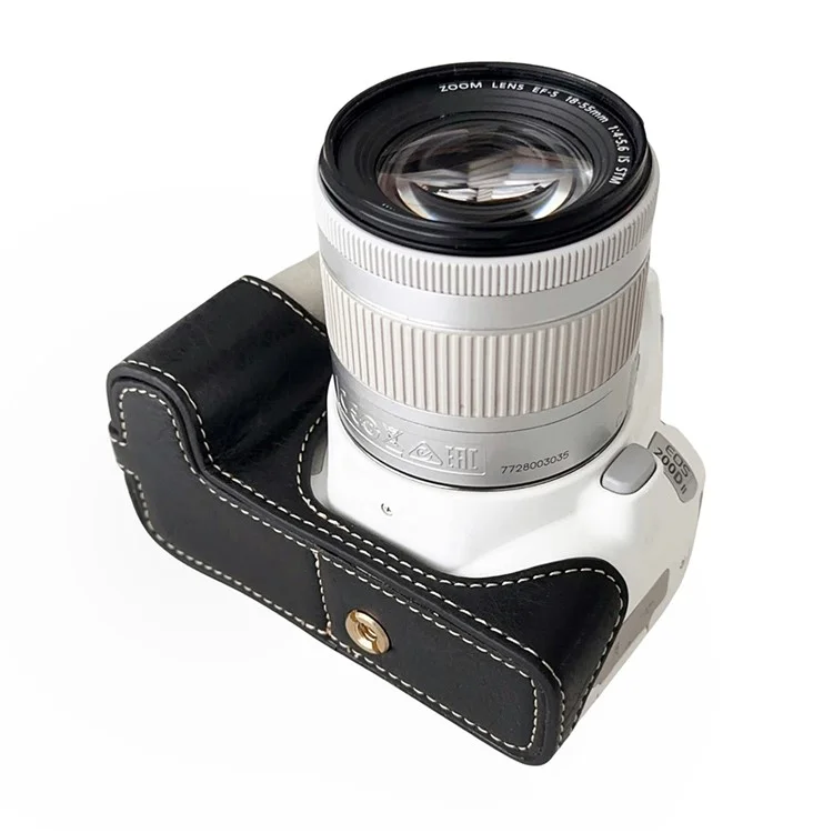 For Canon EOS 200D II / 200D Buffalo Texture PU Leather Bottom Case Anti-scratch Half Body Camera Cover - Black