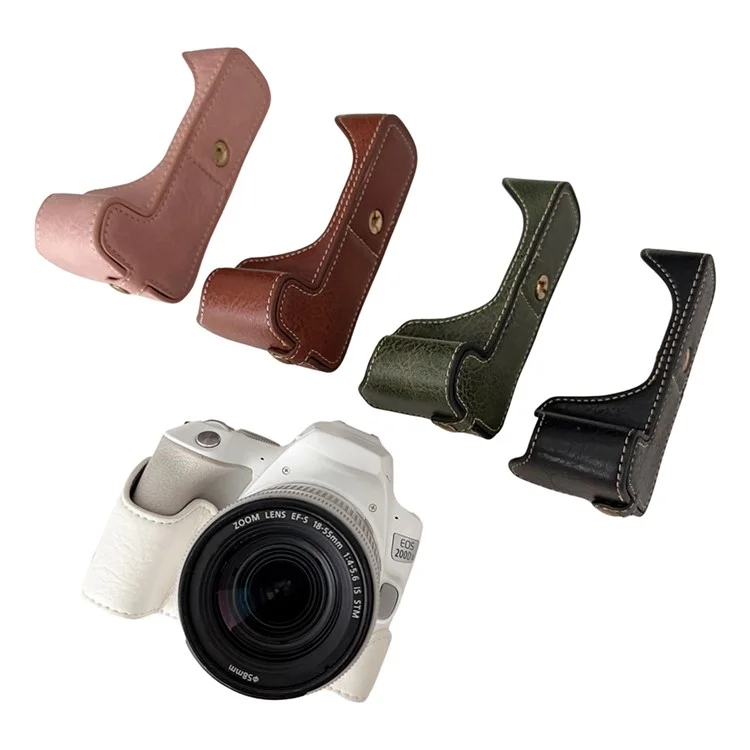 For Canon EOS 200D II / 200D Buffalo Texture PU Leather Bottom Case Anti-scratch Half Body Camera Cover - Black