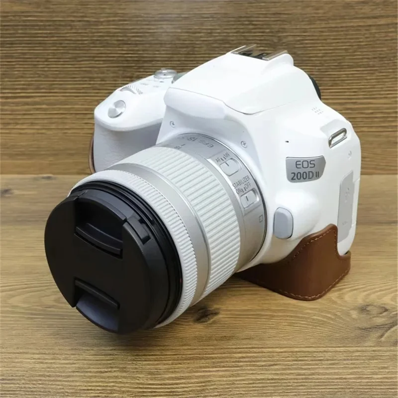 For Canon EOS 200D / 200D II PU Leather Camera Bottom Cover Half Body Case with Screw - Coffee