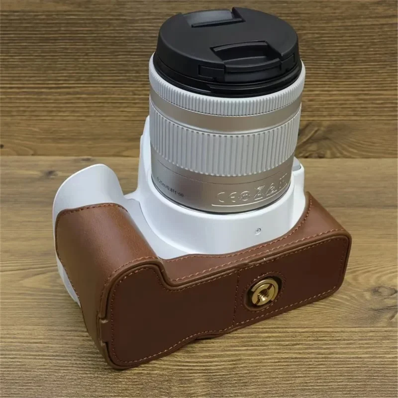 For Canon EOS 200D / 200D II PU Leather Camera Bottom Cover Half Body Case with Screw - Coffee