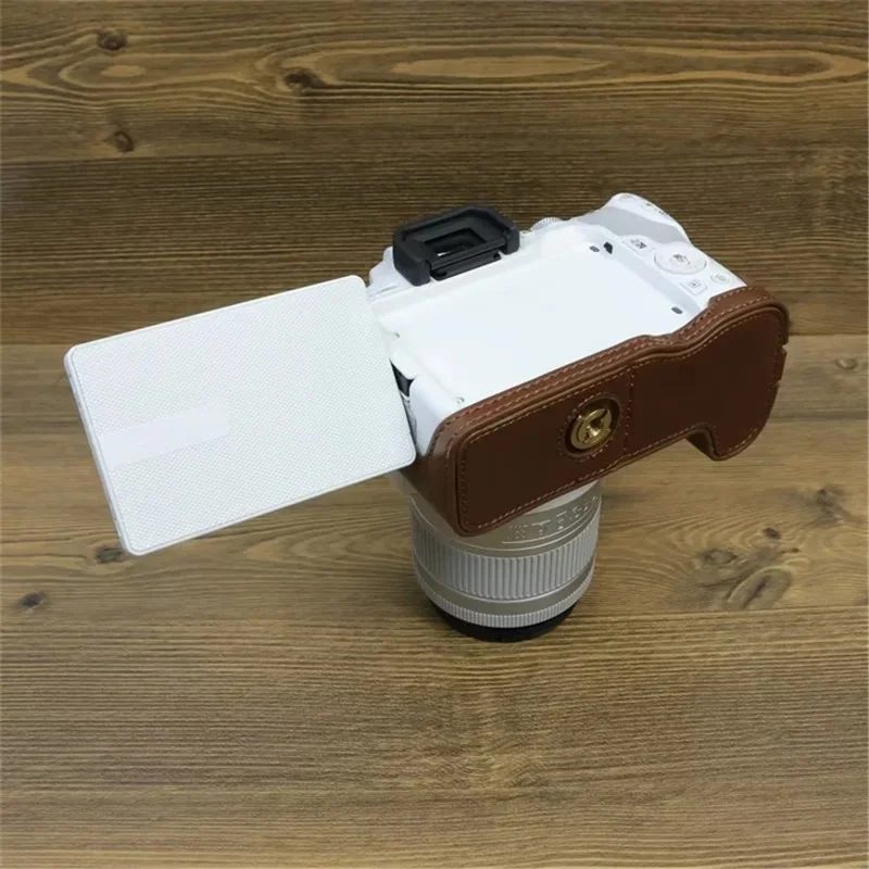 For Canon EOS 200D / 200D II PU Leather Camera Bottom Cover Half Body Case with Screw - Coffee