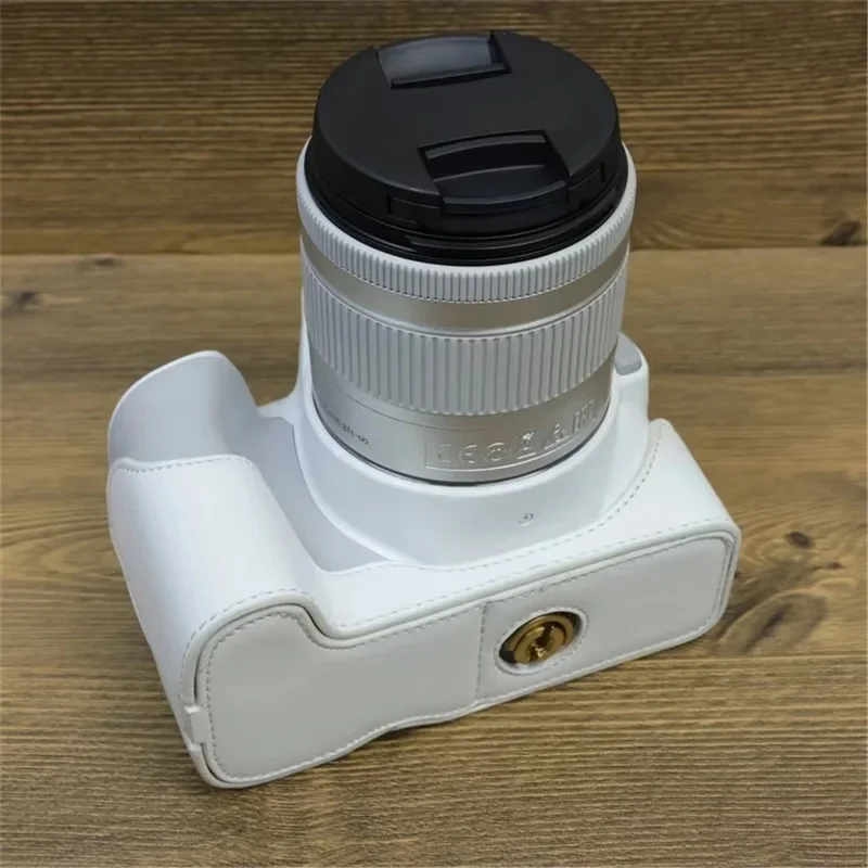 For Canon EOS 200D / 200D II PU Leather Camera Bottom Cover Half Body Case with Screw - White