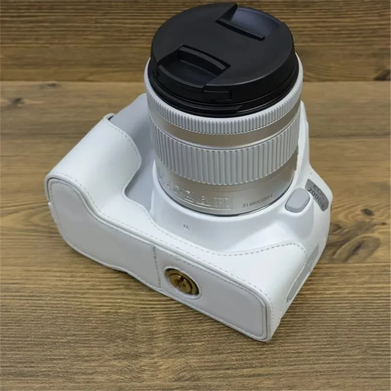 For Canon EOS 200D / 200D II PU Leather Camera Bottom Cover Half Body Case with Screw - White