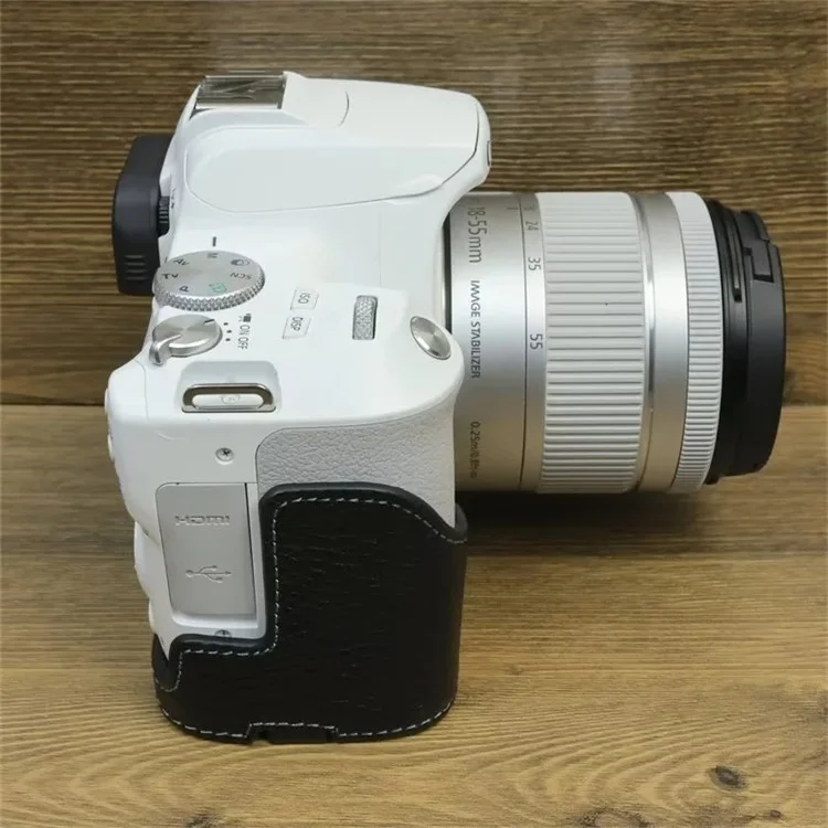 For Canon EOS 200D / 200D II Genuine Cow Leather Camera Case Dustproof Cover with Screw - Black