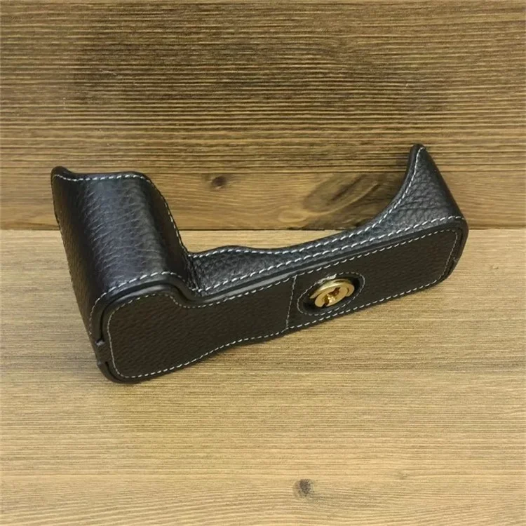 For Canon EOS 200D / 200D II Genuine Cow Leather Camera Case Dustproof Cover with Screw - Black