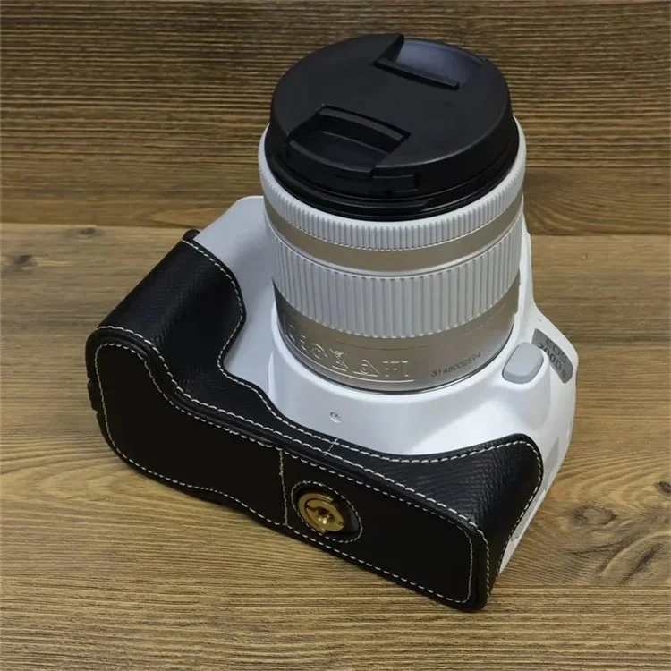 Для Canon EOS 200D / 200D II PU кожаная нижняя крышка камеры Винтовой дизайн Полукорпусной чехол со ремешком - Черный