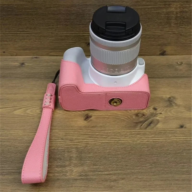 Para Canon EOS 200D/200D II Capa de Couro PU para a Base da Câmera com Design de Parafuso - Rosa