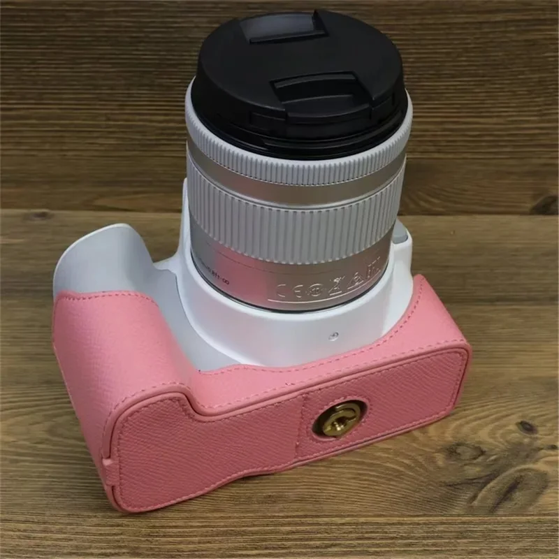 Para Canon EOS 200D/200D II Capa de Couro PU para a Base da Câmera com Design de Parafuso - Rosa