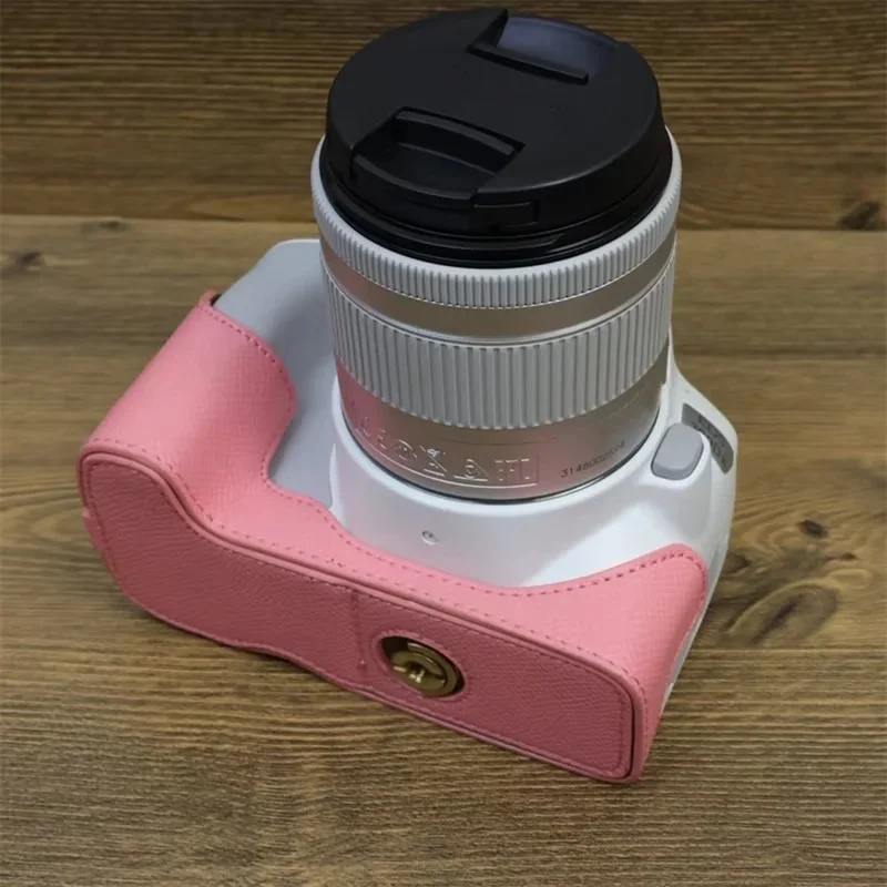 Para Canon EOS 200D/200D II Capa de Couro PU para a Base da Câmera com Design de Parafuso - Rosa