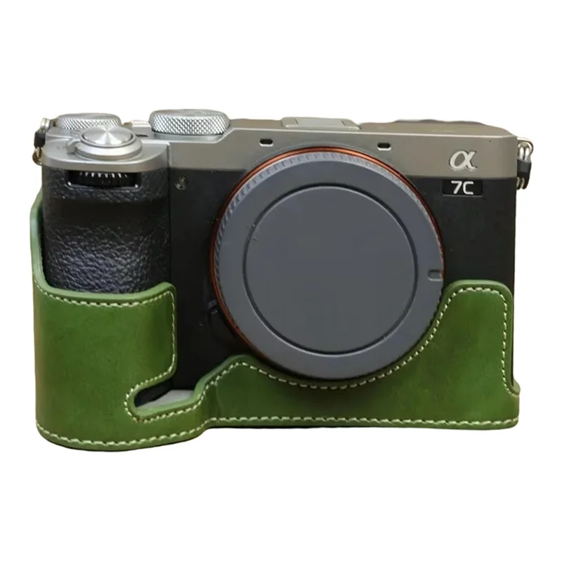 Für Sony A7C II / A7CR PU-Leder Kamerabodenabdeckung mit Schraubdesign Halbkörpergehäuse Anti-Kratz-Schutz – Grün