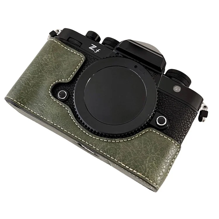 Camera Cover for Nikon Zf Half Body Buffalo Texture PU Leather Bottom Case - Green