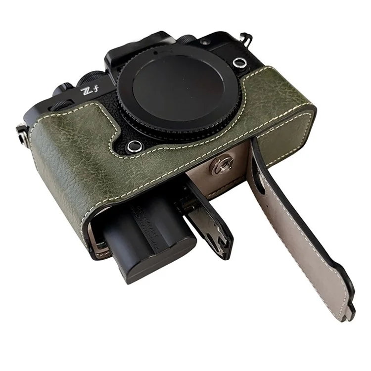 Camera Cover for Nikon Zf Half Body Buffalo Texture PU Leather Bottom Case - Green