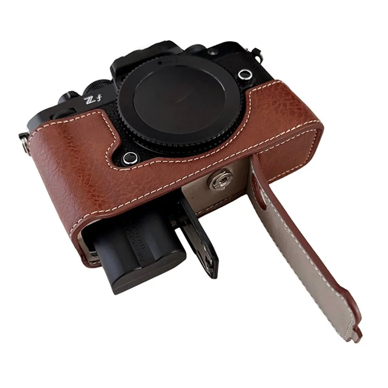 Camera Cover for Nikon Zf Half Body Buffalo Texture PU Leather Bottom Case - Coffee