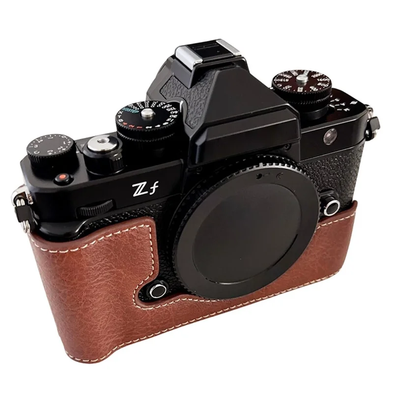 Camera Cover for Nikon Zf Half Body Buffalo Texture PU Leather Bottom Case - Coffee