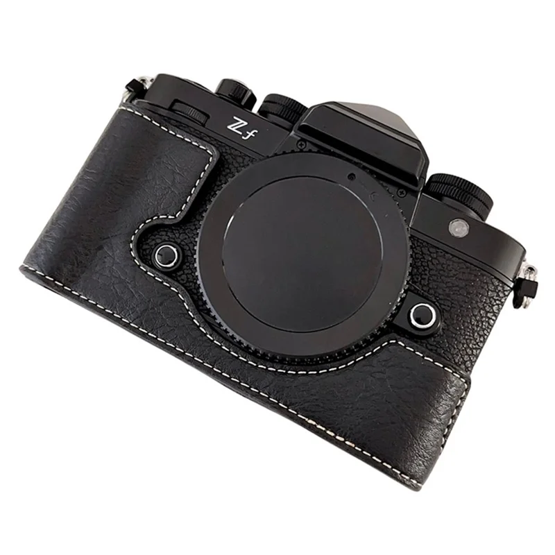Camera Cover for Nikon Zf Half Body Buffalo Texture PU Leather Bottom Case - Black