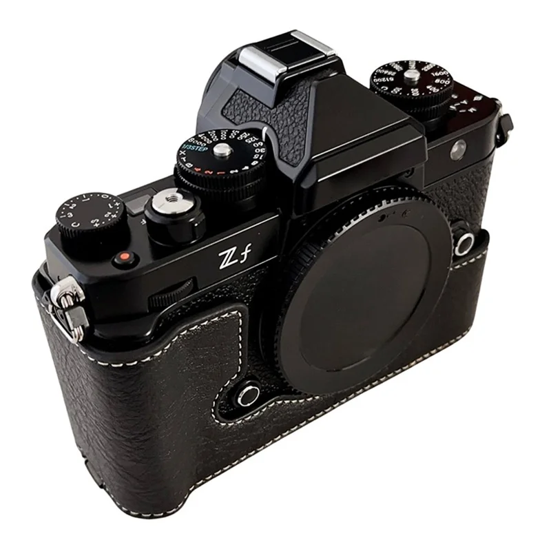 Camera Cover for Nikon Zf Half Body Buffalo Texture PU Leather Bottom Case - Black