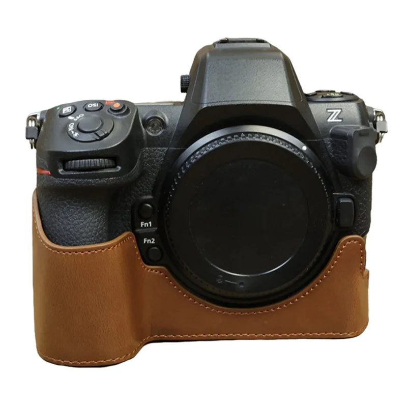 Pour étui en cuir PU Nikon Z8 avec ouverture pour batterie, protection demi-corps anti-rayures - Café
