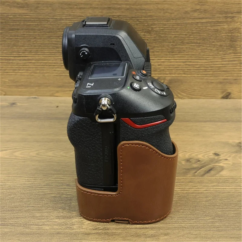 Pour étui en cuir PU Nikon Z8 avec ouverture pour batterie, protection demi-corps anti-rayures - Café