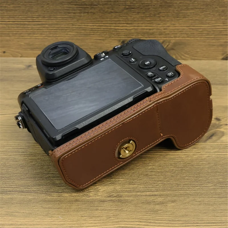 Pour étui en cuir PU Nikon Z8 avec ouverture pour batterie, protection demi-corps anti-rayures - Café
